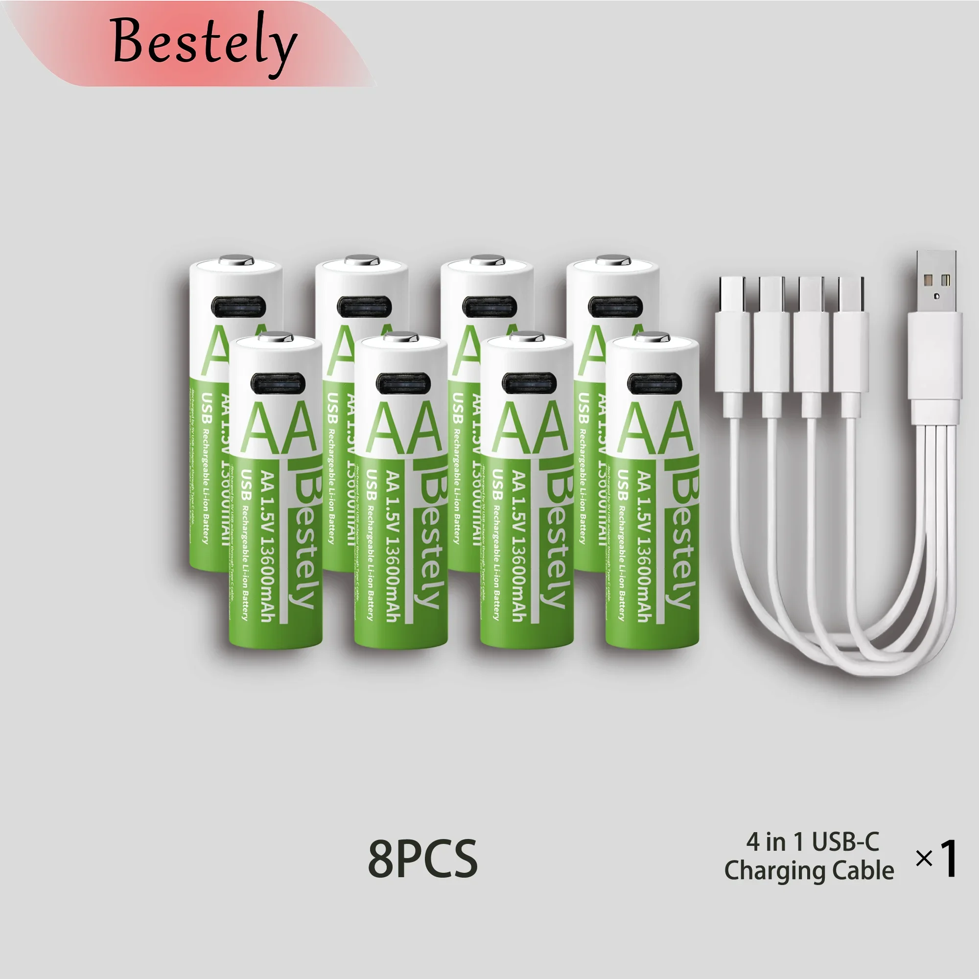 Latest Rechargeable 1.5V AA 13600mAh USB Lithium Battery , Fast Charging Li-ion AA Battery  , 2000 Cycle with USB- C Port Cables