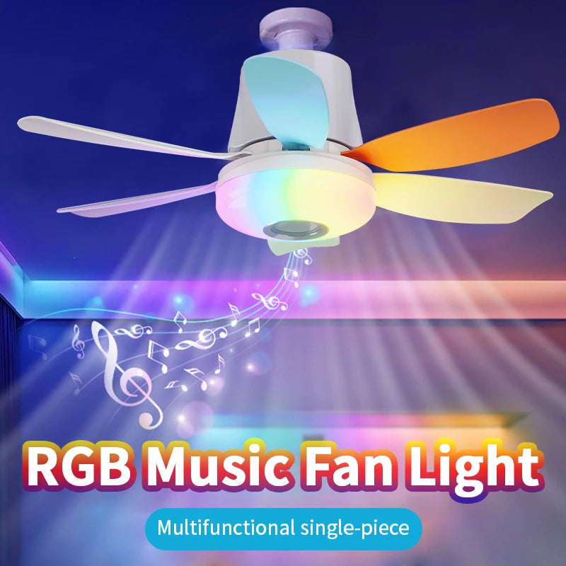 Smart E27 Ceiling Fan Light with Speaker Dimming Modes 3-Speed Remote Control 100-240V Electric Fan Ideal for Home Living Spaces