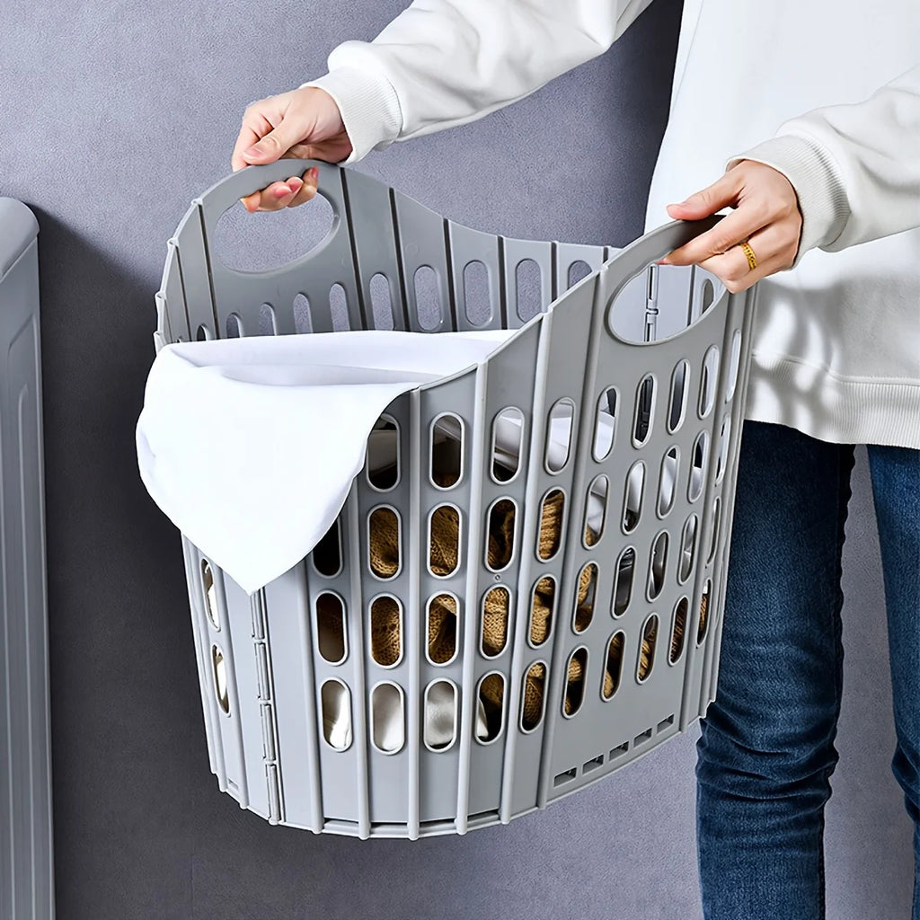 Bohemian style foldable laundry basket with handle - durable plastic rectangular design, breathable and lightweight