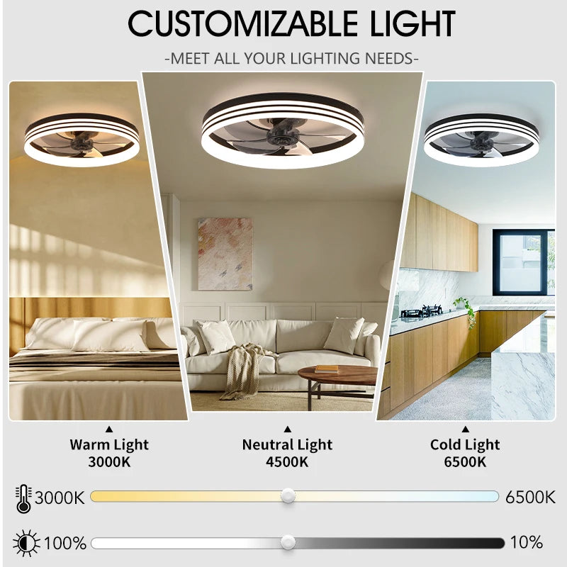 Smart LED Ceiling Fan Chic Nordic Style Slim Build 3 Color Adjustable 6 Wind Speeds Quiet Operation Electric Fan for Living Room
