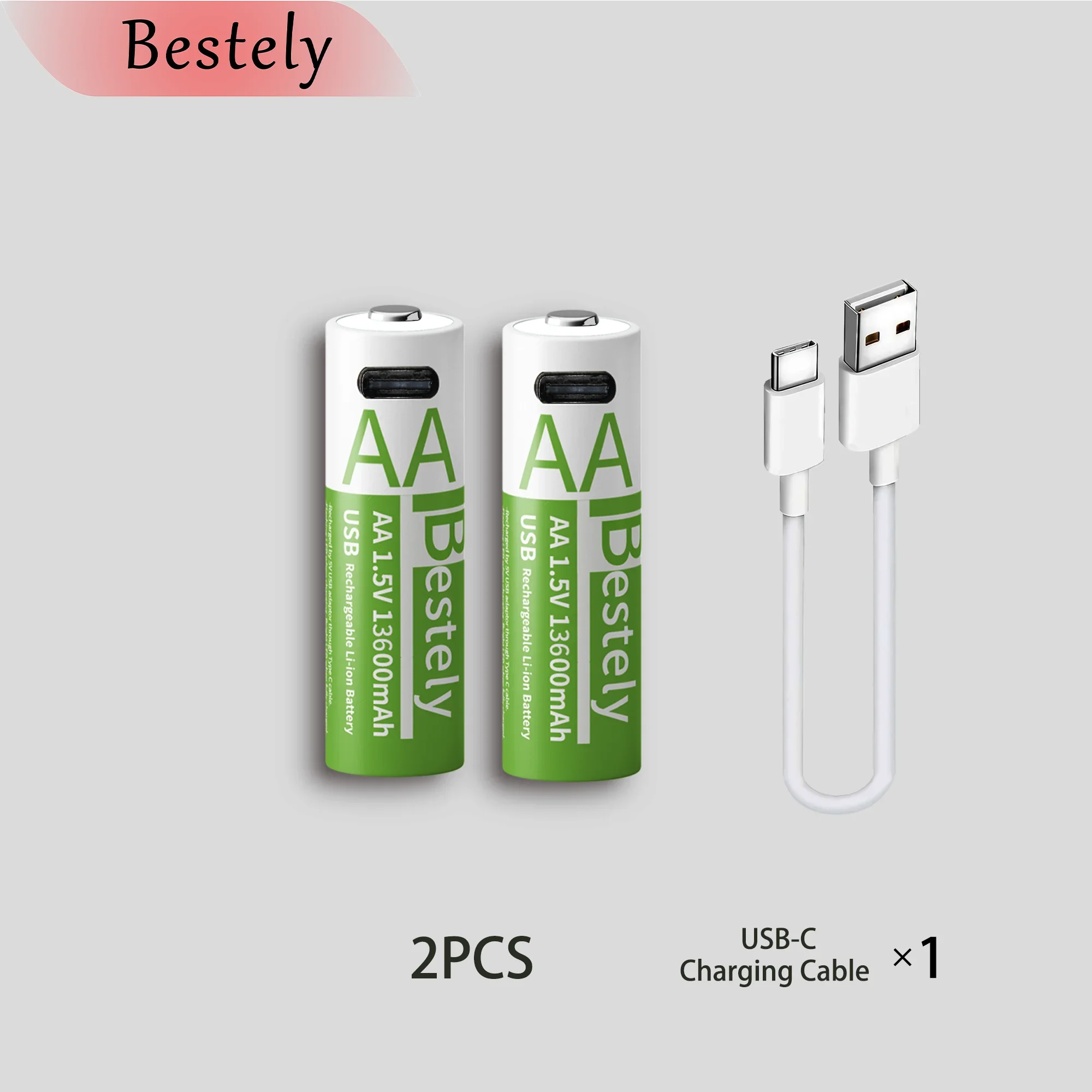 Latest Rechargeable 1.5V AA 13600mAh USB Lithium Battery , Fast Charging Li-ion AA Battery  , 2000 Cycle with USB- C Port Cables