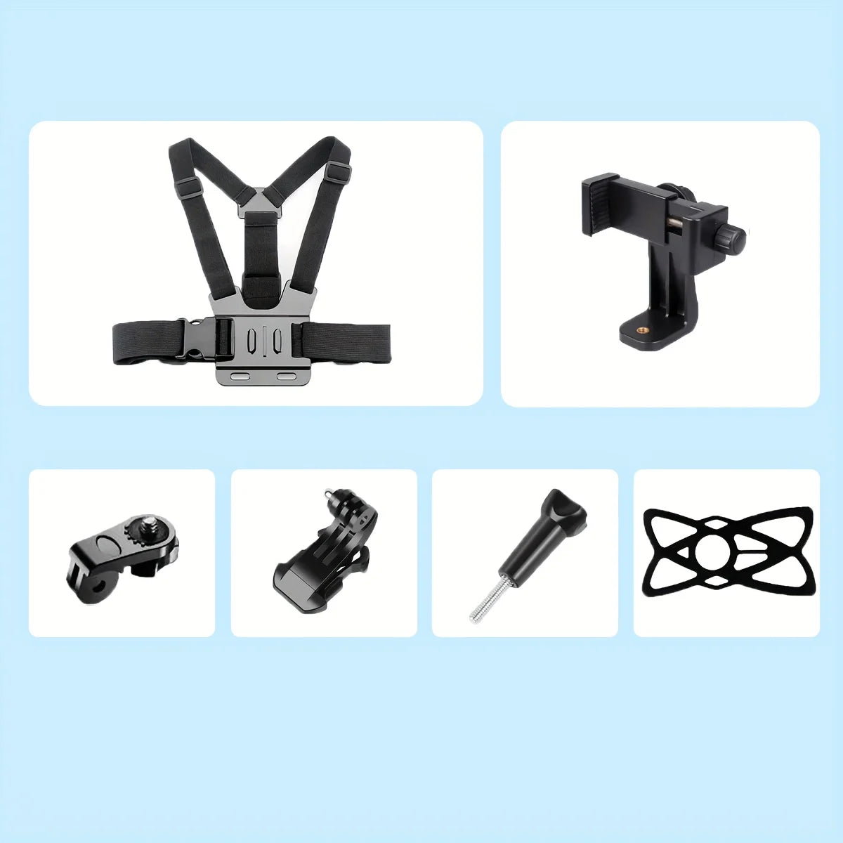 7-in-1 adjustable chest phone stand, suitable for all kinds of mobile phones and action cameras, to record a beautiful life