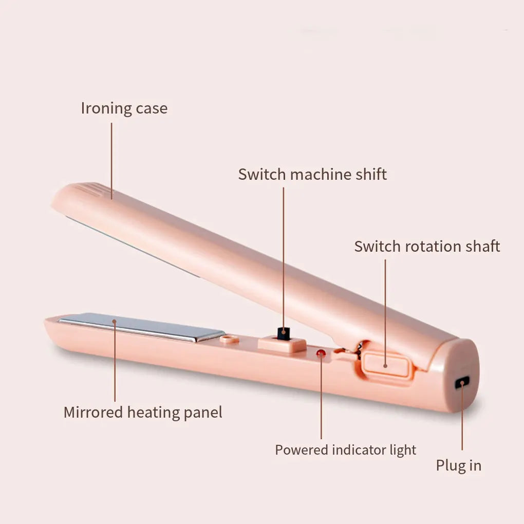 USB Portable Cordless Hair Straightener Curler Easy To All Hair Types USB Rechargeable Curling Iron