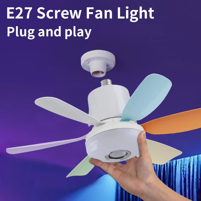 Smart E27 Ceiling Fan Light with Speaker Dimming Modes 3-Speed Remote Control 100-240V Electric Fan Ideal for Home Living Spaces