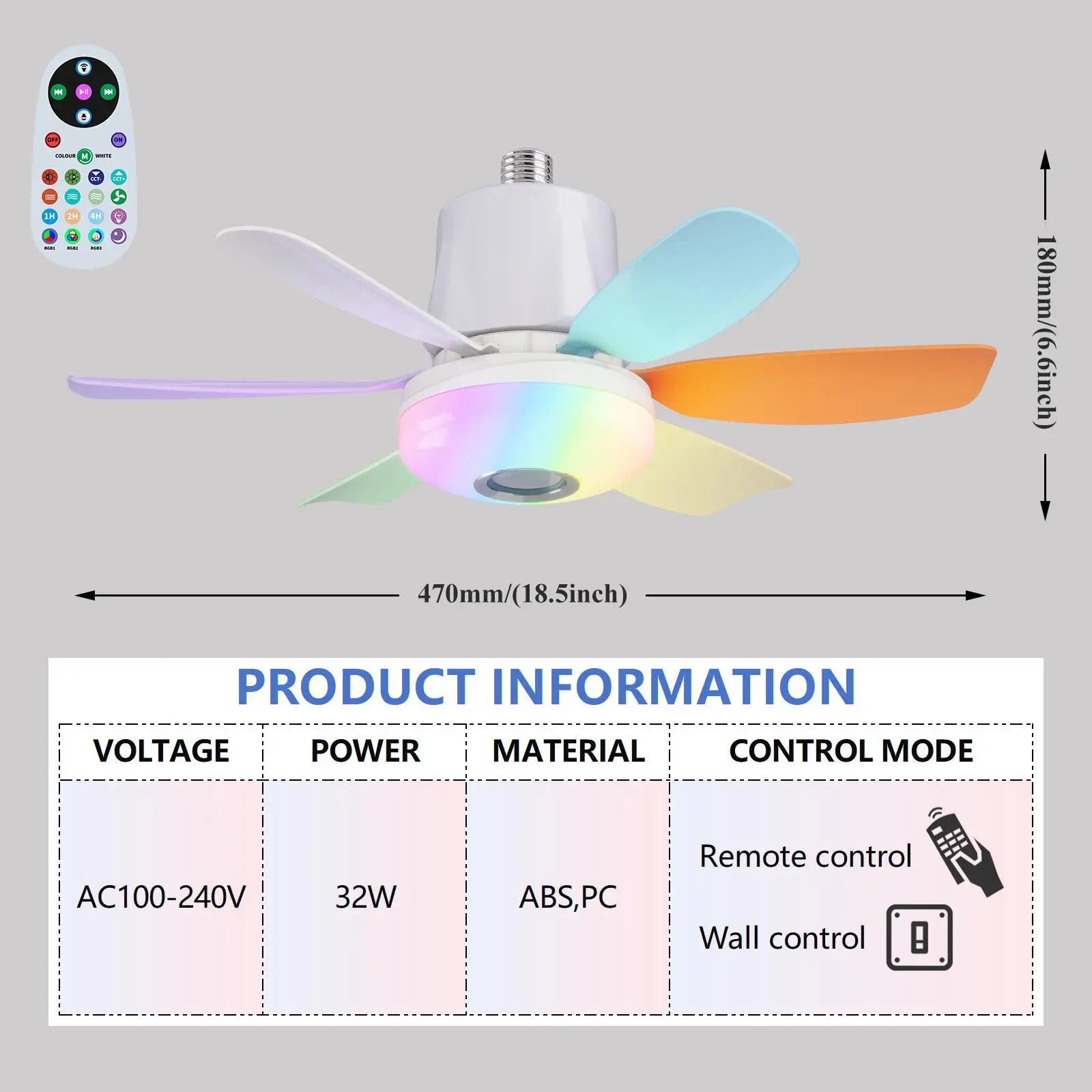 Smart E27 Ceiling Fan Light with Speaker Dimming Modes 3-Speed Remote Control 100-240V Electric Fan Ideal for Home Living Spaces