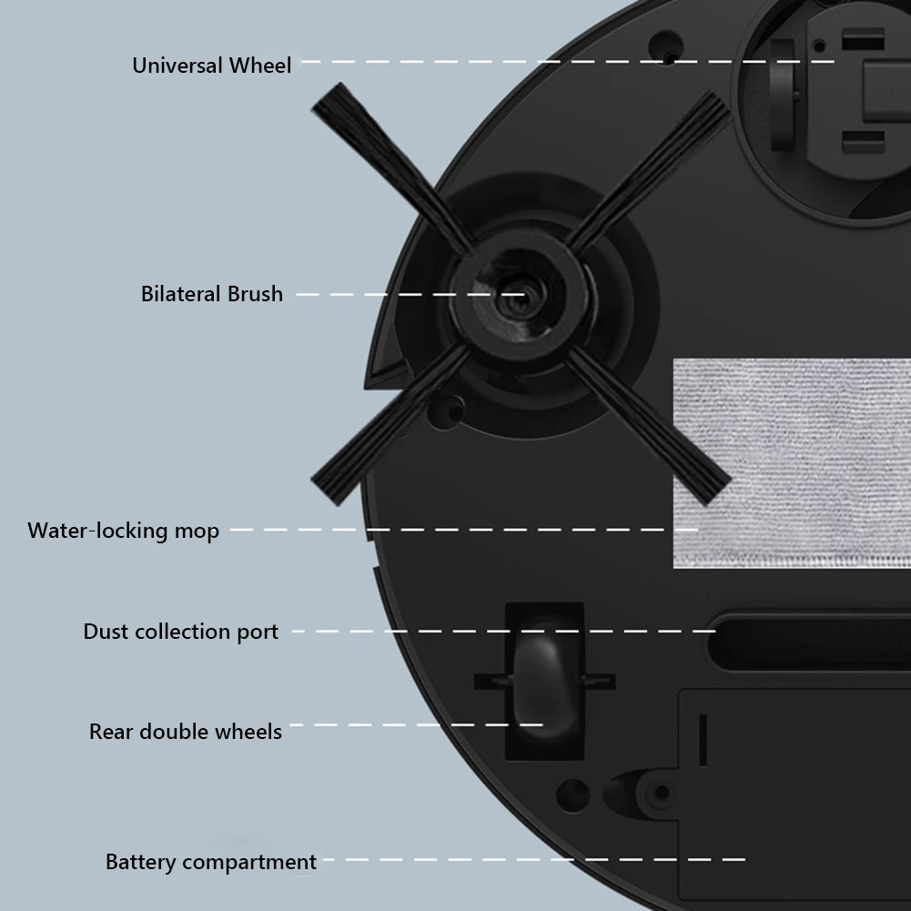 3 In 1 Smart Sweeping Robot Wireless Assistant Mopping Cleaner Easy To Use Mini Cleaning Machine For Carpet Hard Floors Pet Hair