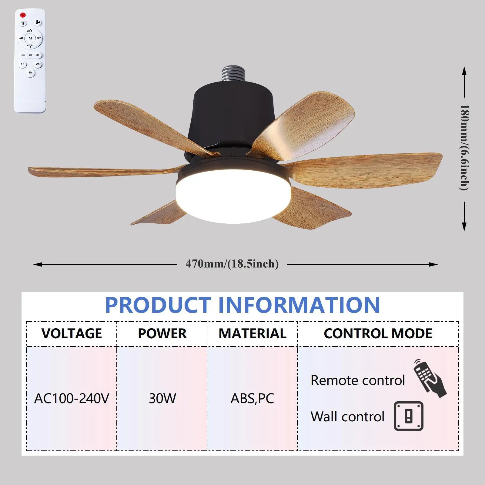 Smart E27 Ceiling Fan Light with Speaker Dimming Modes 3-Speed Remote Control 100-240V Electric Fan Ideal for Home Living Spaces