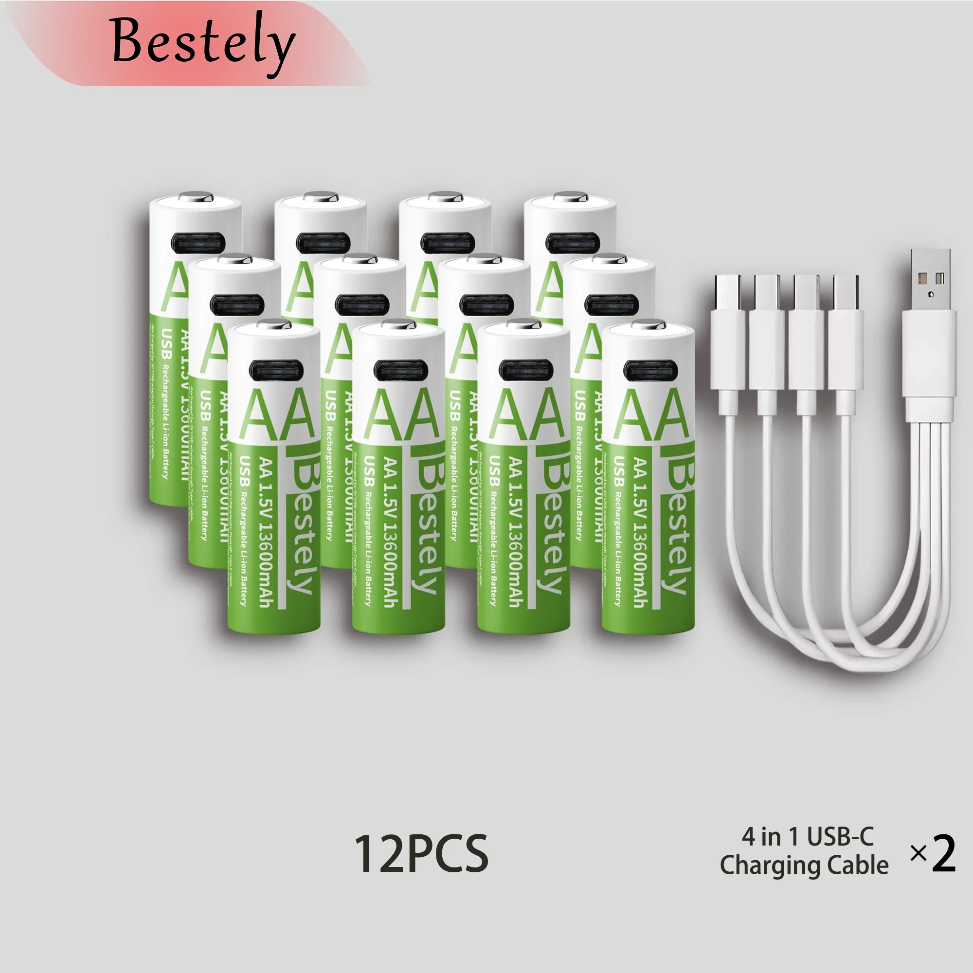 Latest Rechargeable 1.5V AA 13600mAh USB Lithium Battery , Fast Charging Li-ion AA Battery  , 2000 Cycle with USB- C Port Cables