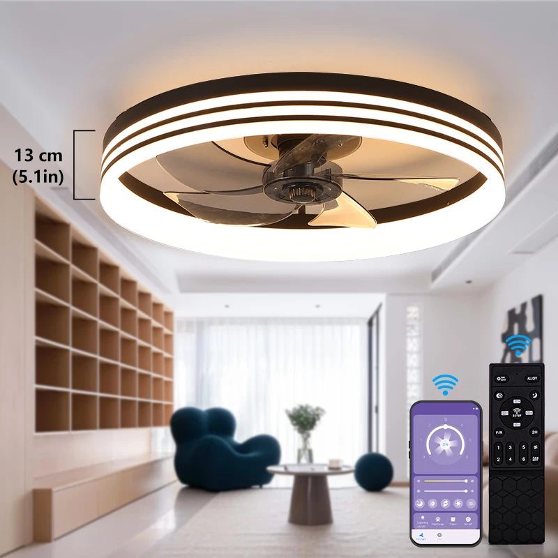 Smart LED Ceiling Fan Chic Nordic Style Slim Build 3 Color Adjustable 6 Wind Speeds Quiet Operation Electric Fan for Living Room