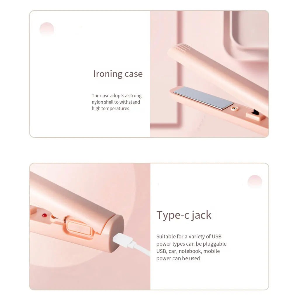 USB Portable Cordless Hair Straightener Curler Easy To All Hair Types USB Rechargeable Curling Iron