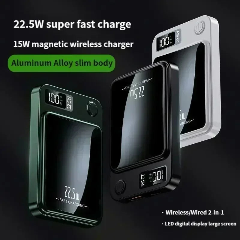 100000mAh Magnetic Wireless Power Bank 22.5W Phone Fast Charger for Magsafe IPhone 15 14 13 12 External Auxiliary Backup Battery