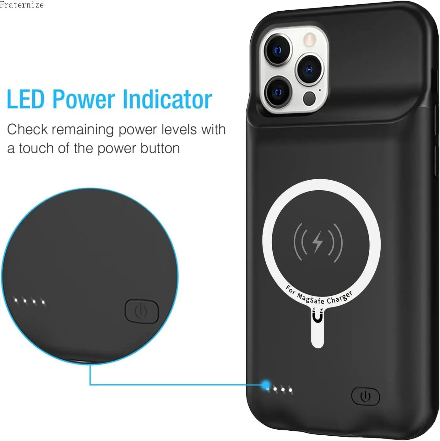 10000mAh Portable Protective Smart Wireless Charging Case For iPhone 12/12 Pro Rechargeable Extended Battery Charger Case