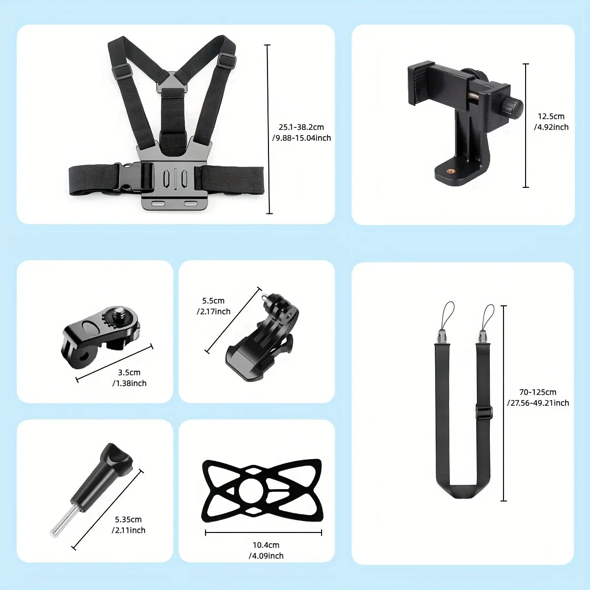 7-in-1 adjustable chest phone stand, suitable for all kinds of mobile phones and action cameras, to record a beautiful life