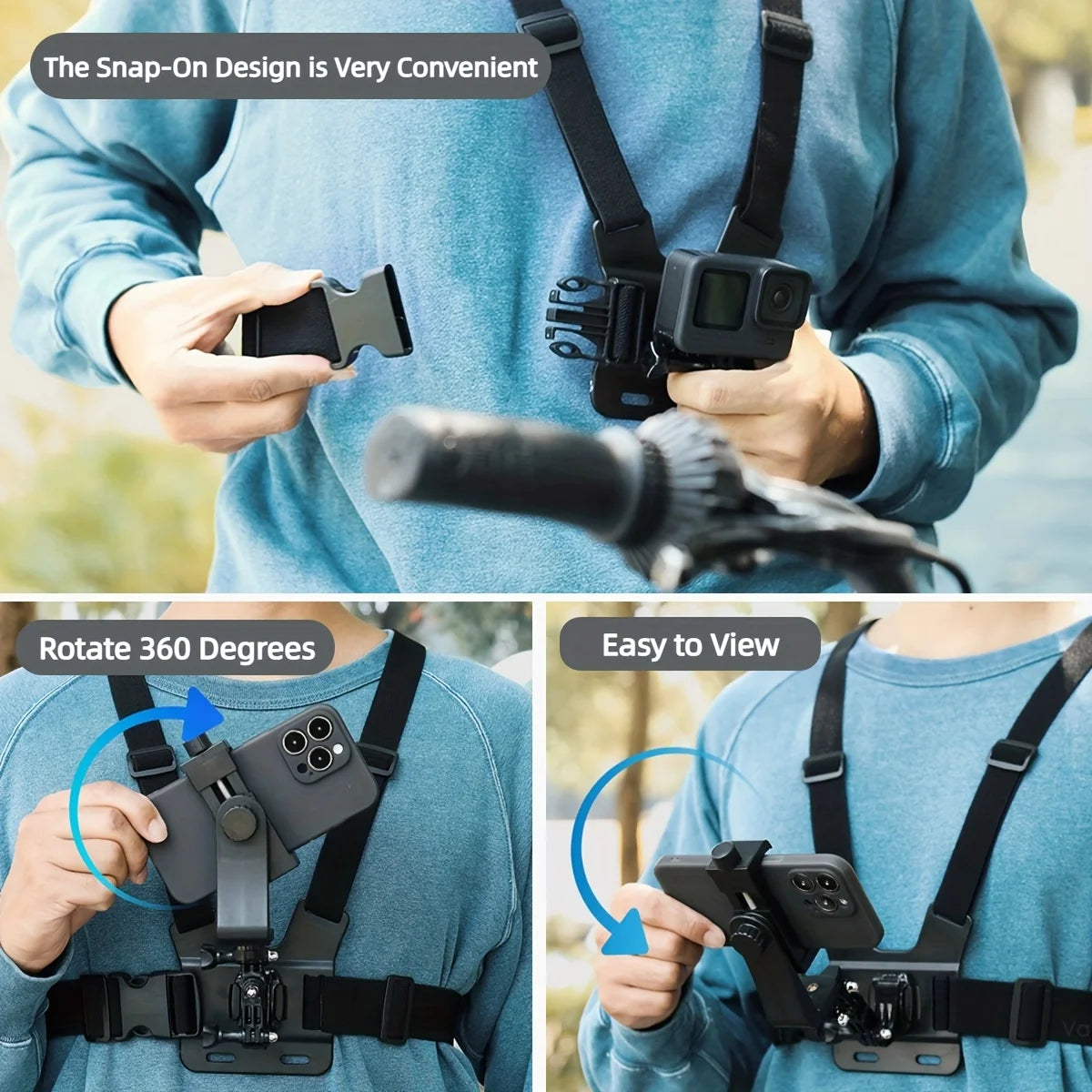 7-in-1 adjustable chest phone stand, suitable for all kinds of mobile phones and action cameras, to record a beautiful life