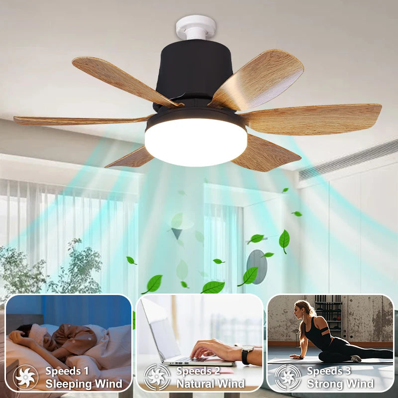 Smart E27 Ceiling Fan Light with Speaker Dimming Modes 3-Speed Remote Control 100-240V Electric Fan Ideal for Home Living Spaces