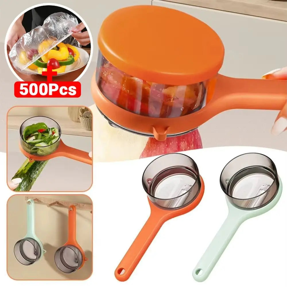 Multifunctional Vegetables Peeling Tool with 500pcs Disposable Food Cover Paring Fruit Peeler with Storage Box Sharp Manual